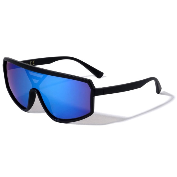 Sunglasses Flat Top Oversized Blue Reflective Lens Sunglasses UV400 Protection - Picture 2 of 6